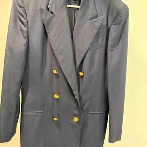 Ralph Lauren Navy Blue 100% silk double breasted Blazer with Gold Buttons